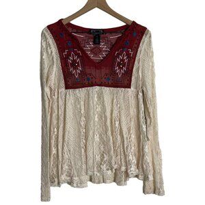 Shyanne Aztec Lace Boho Top Blouse Size Medium NWT